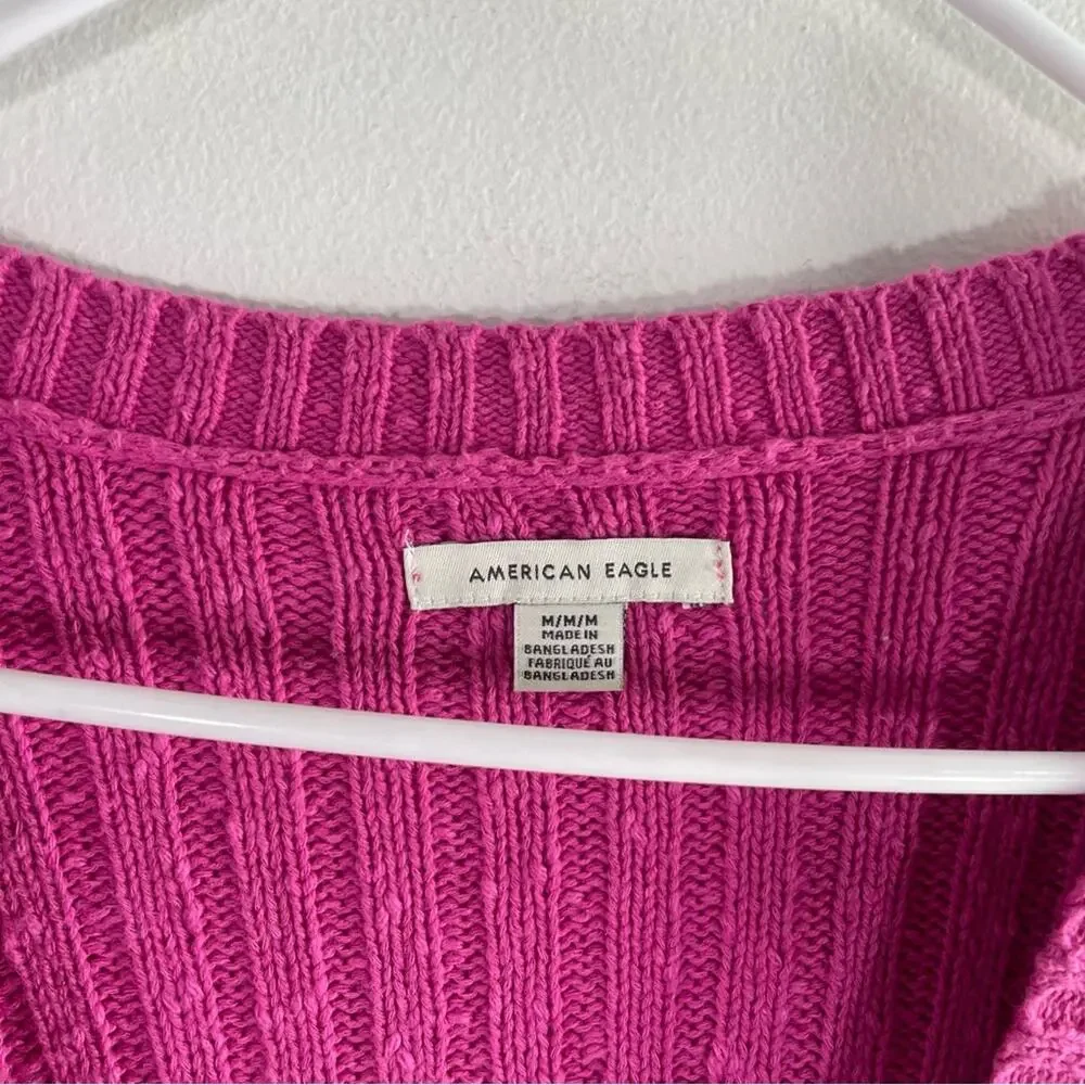 American Eagle Berry Pink Nubby Knit Button Front Sweater Cardigan Medium